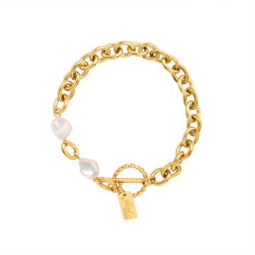 Shangjie Oem Joyas Mode Frauen Edelstahlarmbänder 18K Gold plattiert quadratische Süßwasserperlarmbänder OT Schnalle Armbänder